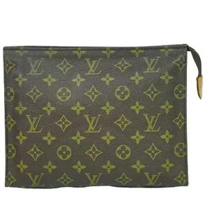 Louis Vuitton LV Pochette Toilette Monogram Pouch Cosmetic Canvas Leather Brown